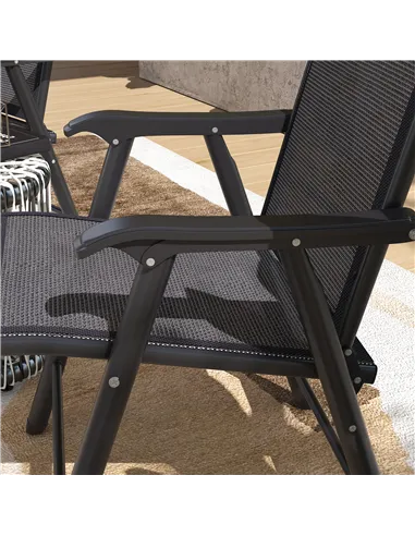 Outsunny Set of 4 Folding Garden Chairs, Metal Frame Garden Chairs Outdoor Patio Park Dining Seat with Breathable Mesh Seat, Dar