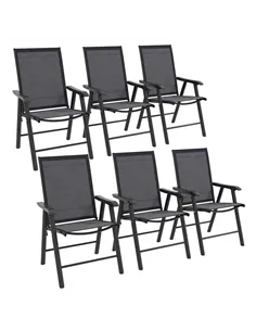 Outsunny Set of 6 Folding Garden Chairs, Metal Frame Garden Chairs Outdoor Patio Park Dining Seat with Breathable Mesh Seat, Dar