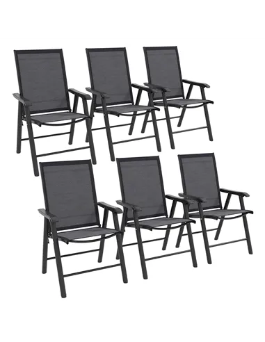 Outsunny Set of 6 Folding Garden Chairs, Metal Frame Garden Chairs Outdoor Patio Park Dining Seat with Breathable Mesh Seat, Dar