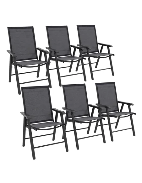 Outsunny Set of 6 Folding Garden Chairs, Metal Frame Garden Chairs Outdoor Patio Park Dining Seat with Breathable Mesh Seat, Dar