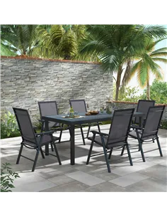 Outsunny Set of 6 Folding Garden Chairs, Metal Frame Garden Chairs Outdoor Patio Park Dining Seat with Breathable Mesh Seat, Dar 2