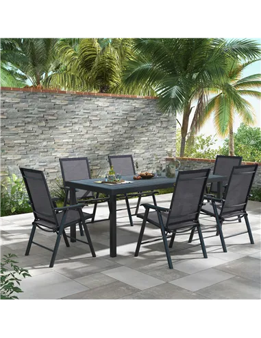 Outsunny Set of 6 Folding Garden Chairs, Metal Frame Garden Chairs Outdoor Patio Park Dining Seat with Breathable Mesh Seat, Dar