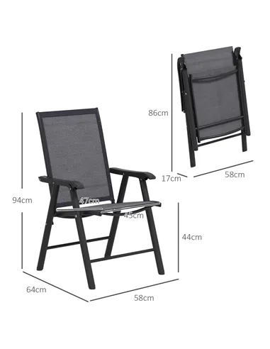 Outsunny Set of 6 Folding Garden Chairs, Metal Frame Garden Chairs Outdoor Patio Park Dining Seat with Breathable Mesh Seat, Dar
