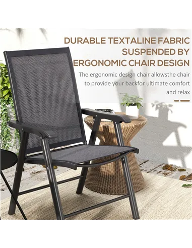 Outsunny Set of 6 Folding Garden Chairs, Metal Frame Garden Chairs Outdoor Patio Park Dining Seat with Breathable Mesh Seat, Dar