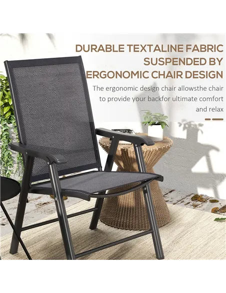 Outsunny Set of 6 Folding Garden Chairs, Metal Frame Garden Chairs Outdoor Patio Park Dining Seat with Breathable Mesh Seat, Dar