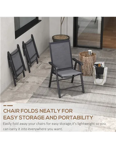 Outsunny Set of 6 Folding Garden Chairs, Metal Frame Garden Chairs Outdoor Patio Park Dining Seat with Breathable Mesh Seat, Dar