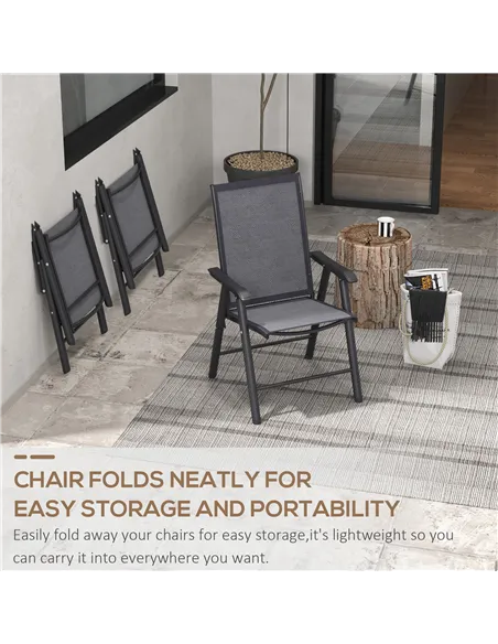 Outsunny Set of 6 Folding Garden Chairs, Metal Frame Garden Chairs Outdoor Patio Park Dining Seat with Breathable Mesh Seat, Dar