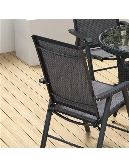 Outsunny Set of 6 Folding Garden Chairs, Metal Frame Garden Chairs Outdoor Patio Park Dining Seat with Breathable Mesh Seat, Dar