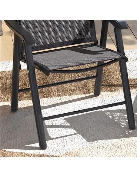 Outsunny Set of 6 Folding Garden Chairs, Metal Frame Garden Chairs Outdoor Patio Park Dining Seat with Breathable Mesh Seat, Dar