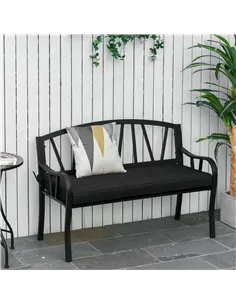Outsunny 2-Seater Garden Bench with Cushion, Metal Loveseat, Slatted Outdoor Park Chair with Decorative Backrest and Armrest, Bl 2