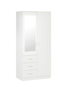 HOMCOM 2 Door 3 Drawer Mirrored Wardrobe with Hanging Rail, Modern Clothes Storage Cupboard with Mirror, Drawers and Adjustable 