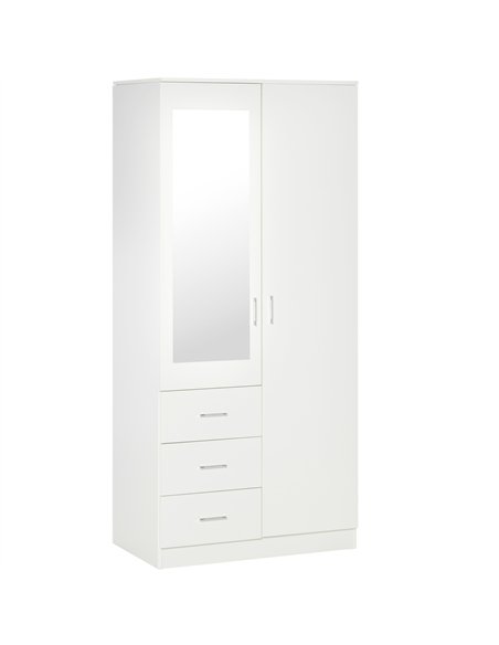 HOMCOM 2 Door 3 Drawer Mirrored Wardrobe with Hanging Rail, Modern Clothes Storage Cupboard with Mirror, Drawers and Adjustable 