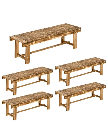 Outsunny 5 Pieces 2-seater Outdoor Indoor Wooden Garden Bench Fir Patio Loveseat, 110L x 38W x 35Hcm, Carbonised