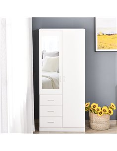 HOMCOM 2 Door 3 Drawer Mirrored Wardrobe with Hanging Rail, Modern Clothes Storage Cupboard with Mirror, Drawers and Adjustable  2