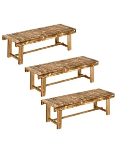 Outsunny 3 Pieces 2-seater Outdoor Indoor Wooden Garden Bench Fir Patio Loveseat, 110L x 38W x 35Hcm, Carbonised