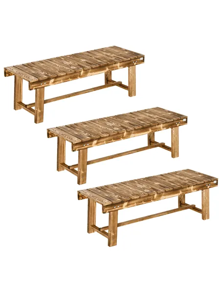 Outsunny 3 Pieces 2-seater Outdoor Indoor Wooden Garden Bench Fir Patio Loveseat, 110L x 38W x 35Hcm, Carbonised