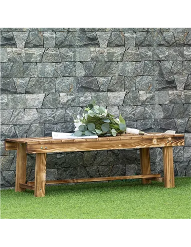 Outsunny 3 Pieces 2-seater Outdoor Indoor Wooden Garden Bench Fir Patio Loveseat, 110L x 38W x 35Hcm, Carbonised