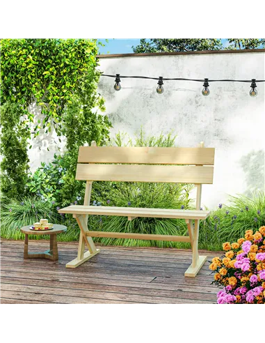 Outsunny 2 Seater Wooden Garden Bench, Fir Wood Outdoor Bench, Garden Loveseat with Slatted Seat, Sloping Back and Wide Feet for