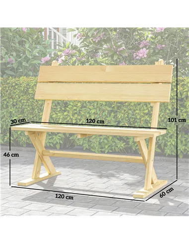 Outsunny 2 Seater Wooden Garden Bench, Fir Wood Outdoor Bench, Garden Loveseat with Slatted Seat, Sloping Back and Wide Feet for