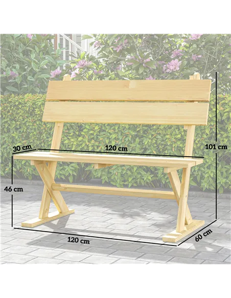 Outsunny 2 Seater Wooden Garden Bench, Fir Wood Outdoor Bench, Garden Loveseat with Slatted Seat, Sloping Back and Wide Feet for