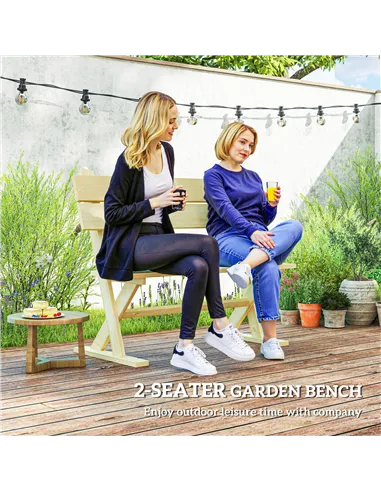 Outsunny 2 Seater Wooden Garden Bench, Fir Wood Outdoor Bench, Garden Loveseat with Slatted Seat, Sloping Back and Wide Feet for