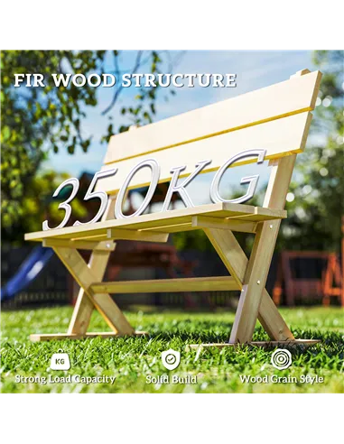 Outsunny 2 Seater Wooden Garden Bench, Fir Wood Outdoor Bench, Garden Loveseat with Slatted Seat, Sloping Back and Wide Feet for