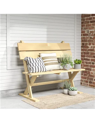 Outsunny 2 Seater Wooden Garden Bench, Fir Wood Outdoor Bench, Garden Loveseat with Slatted Seat, Sloping Back and Wide Feet for