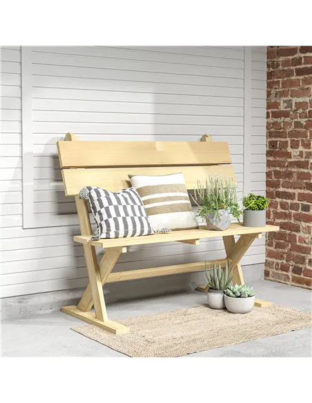 Outsunny 2 Seater Wooden Garden Bench, Fir Wood Outdoor Bench, Garden Loveseat with Slatted Seat, Sloping Back and Wide Feet for