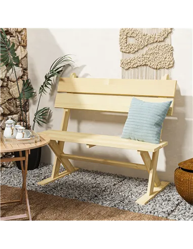 Outsunny 2 Seater Wooden Garden Bench, Fir Wood Outdoor Bench, Garden Loveseat with Slatted Seat, Sloping Back and Wide Feet for