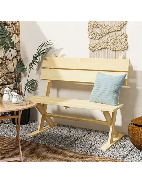 Outsunny 2 Seater Wooden Garden Bench, Fir Wood Outdoor Bench, Garden Loveseat with Slatted Seat, Sloping Back and Wide Feet for