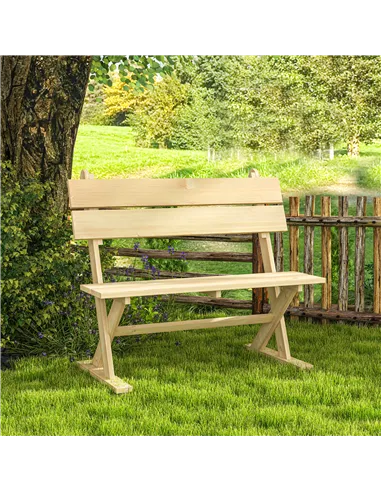 Outsunny 2 Seater Wooden Garden Bench, Fir Wood Outdoor Bench, Garden Loveseat with Slatted Seat, Sloping Back and Wide Feet for
