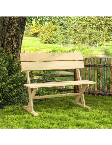 Outsunny 2 Seater Wooden Garden Bench, Fir Wood Outdoor Bench, Garden Loveseat with Slatted Seat, Sloping Back and Wide Feet for