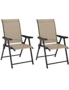 Outsunny Set of Two Folding Outdoor Chairs - Brown/Black