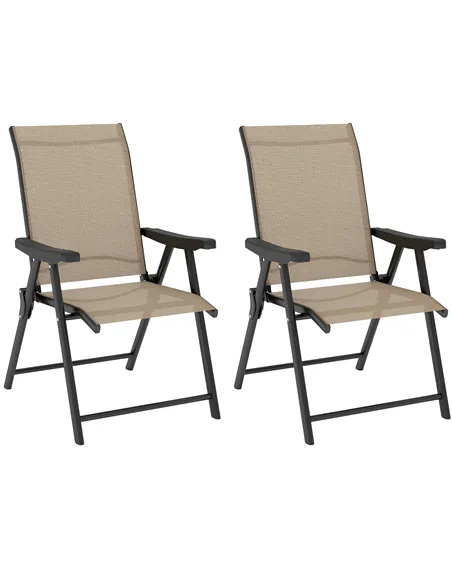 Outsunny Set of Two Folding Outdoor Chairs - Brown/Black