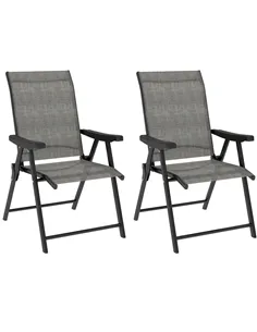 Outsunny Set of Two Folding Outdoor Chairs - Black/Grey