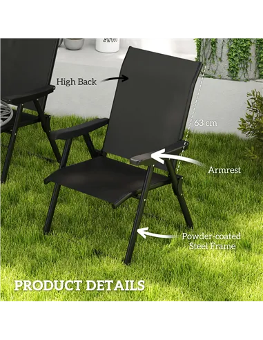 Outsunny Set of Two Folding Outdoor Chairs - Black
