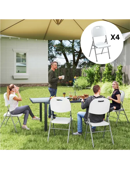 Outsunny Set of Four Foldable Outdoor Chairs - White