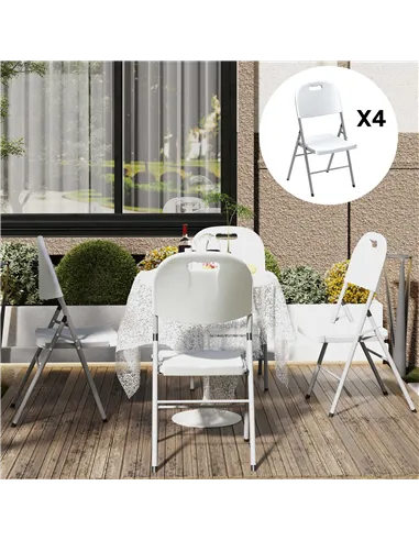Outsunny Set of Four Foldable Outdoor Chairs - White