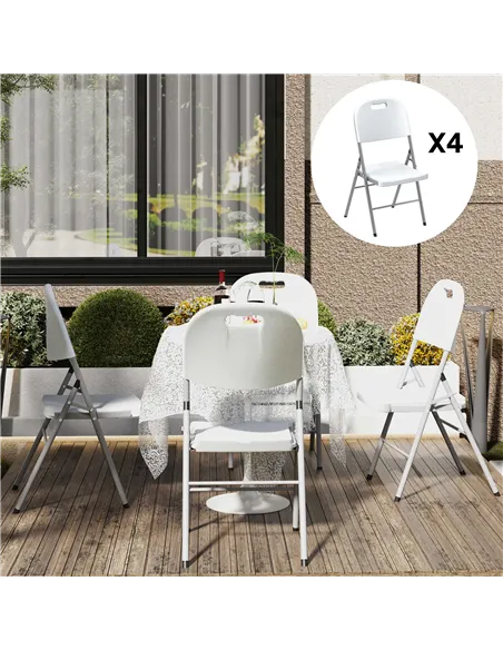 Outsunny Set of Four Foldable Outdoor Chairs - White