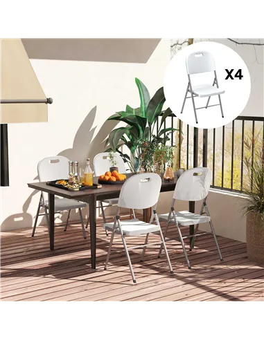 Outsunny Set of Four Foldable Outdoor Chairs - White