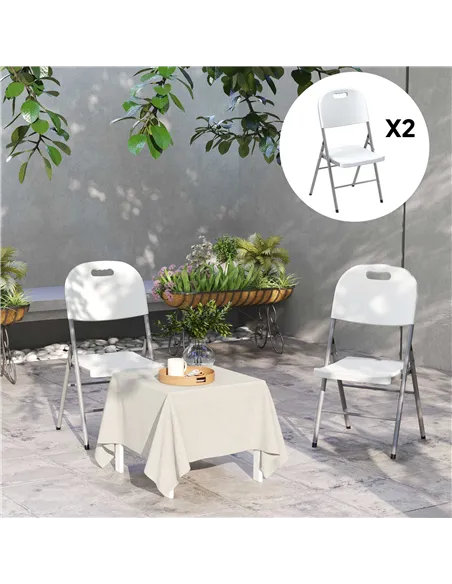 Outsunny Set of Two Foldable Outdoor Chairs - White