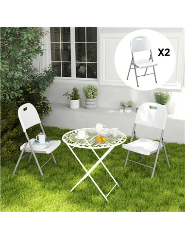 Outsunny Set of Two Foldable Outdoor Chairs - White