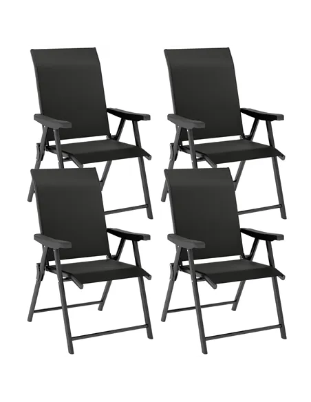 Outsunny Set of Four Folding Outdoor Chairs - Black
