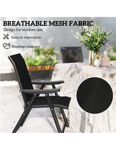 Outsunny Set of Four Folding Outdoor Chairs - Black