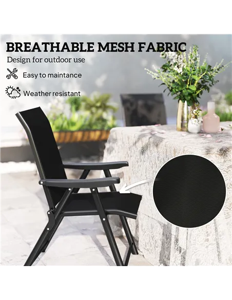 Outsunny Set of Four Folding Outdoor Chairs - Black