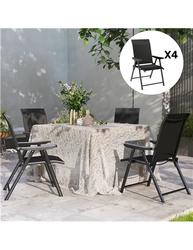 Outsunny Set of Four Folding Outdoor Chairs - Black