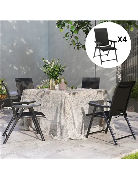 Outsunny Set of Four Folding Outdoor Chairs - Black