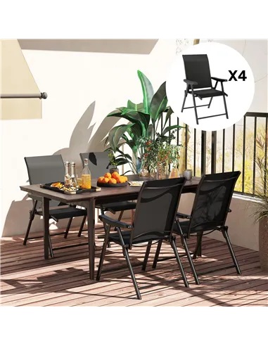 Outsunny Set of Four Folding Outdoor Chairs - Black
