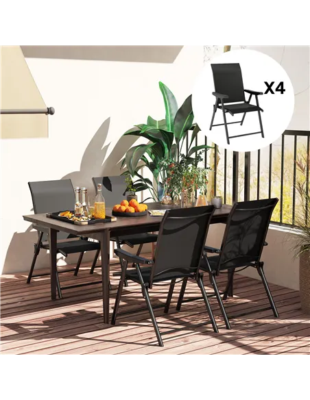 Outsunny Set of Four Folding Outdoor Chairs - Black