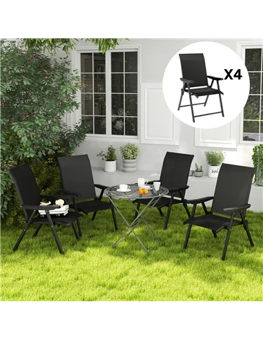 Outsunny Set of Four Folding Outdoor Chairs - Black